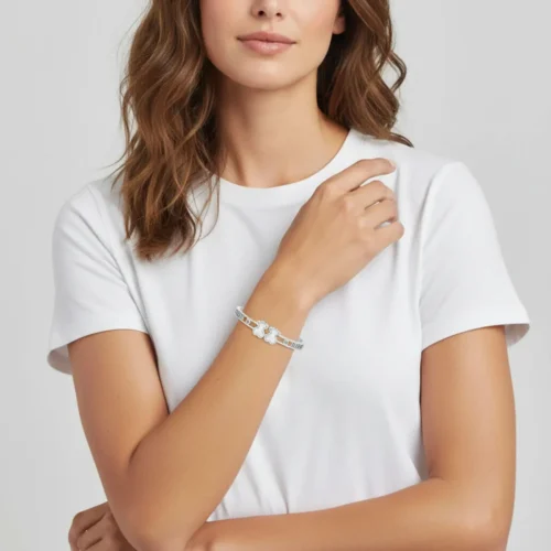 Pulsera De Acero Brazalete Oso Blanco Plateado