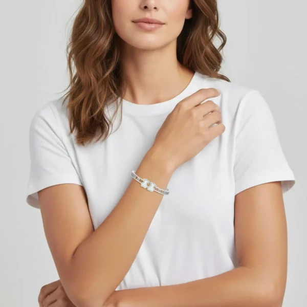 Pulsera De Acero Brazalete Oso Blanco Plateado