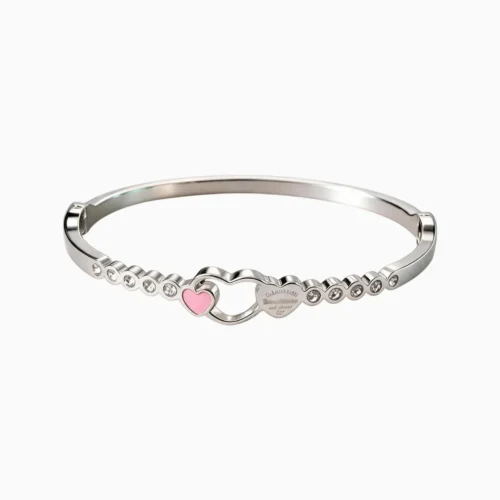 Pulsera De Acero Brazalete Corazón Y Brillantes