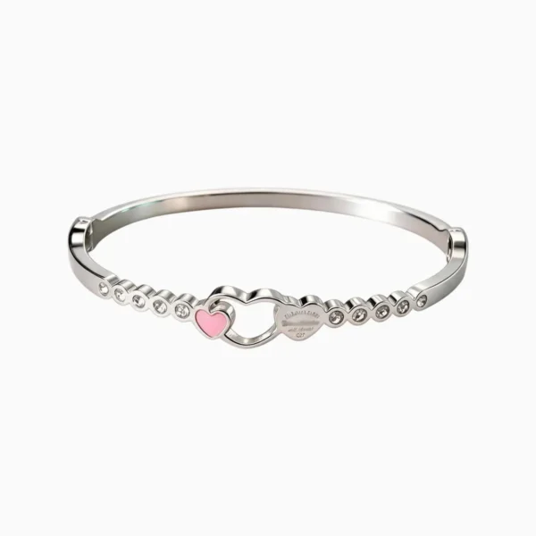 Pulsera De Acero Brazalete Corazón Y Brillantes