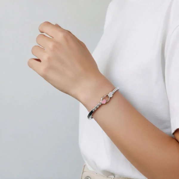 Pulsera De Acero Corazón Y Brillantes Rosa