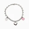 Pulsera De Acero Corazones Y Eslabones Rosa