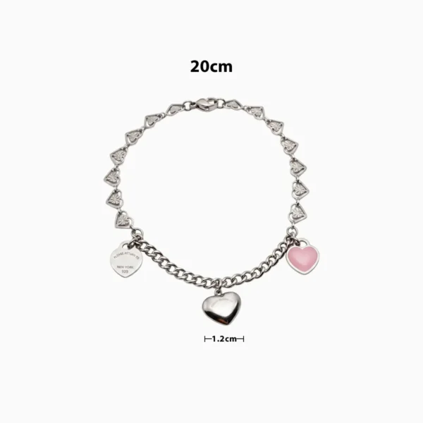 Pulsera De Acero Corazones Y Eslabones Rosa