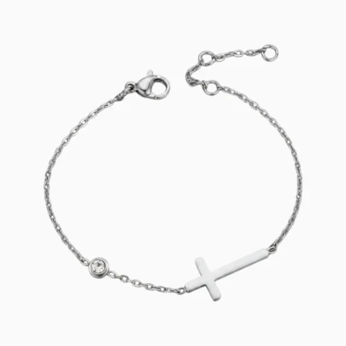 Pulsera De Acero Cruz Plateada