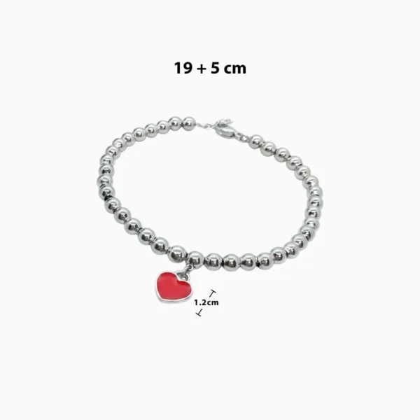 Pulsera De Acero Cuentas Y Placa Roja