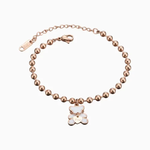 Pulsera De Acero Cuentas Corazón Oso