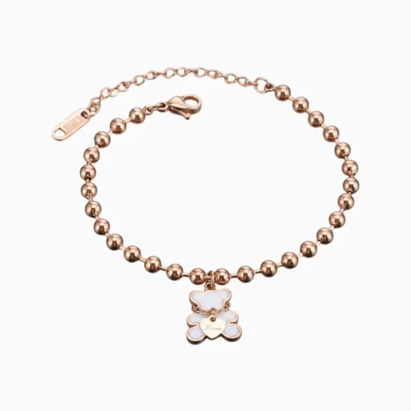 Pulsera De Acero Cuentas Corazón Oso