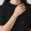 Pulsera De Acero Cuentas Rosa Oso Blanco
