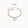Pulsera De Acero Cuentas Rosa Oso Blanco