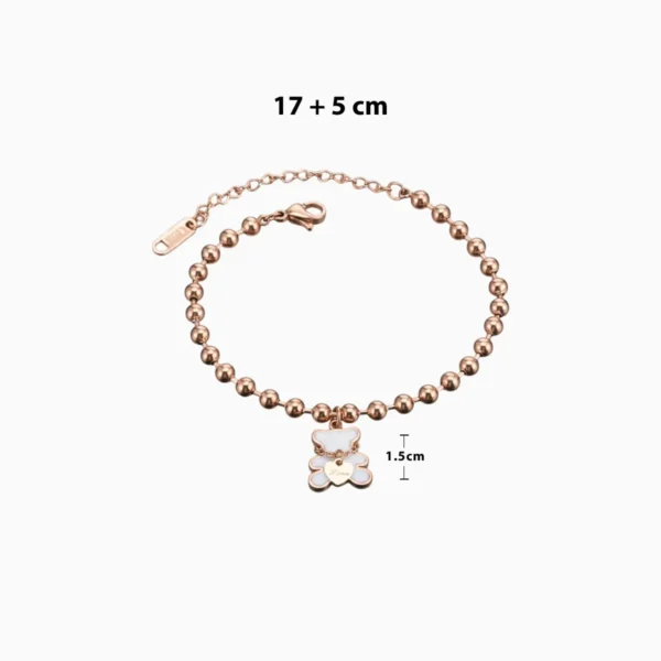 Pulsera De Acero Cuentas Rosa Oso Blanco