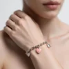 Pulsera De Acero Eslabones Corazón Rosa
