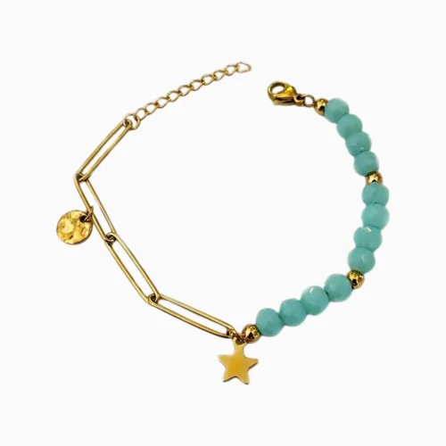 Pulsera De Acero Eslabones Y Cuentas Azul