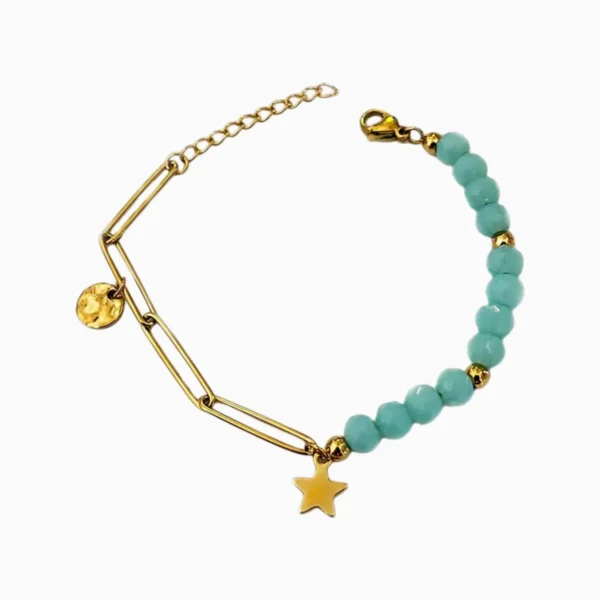Pulsera De Acero Eslabones Y Cuentas Azul