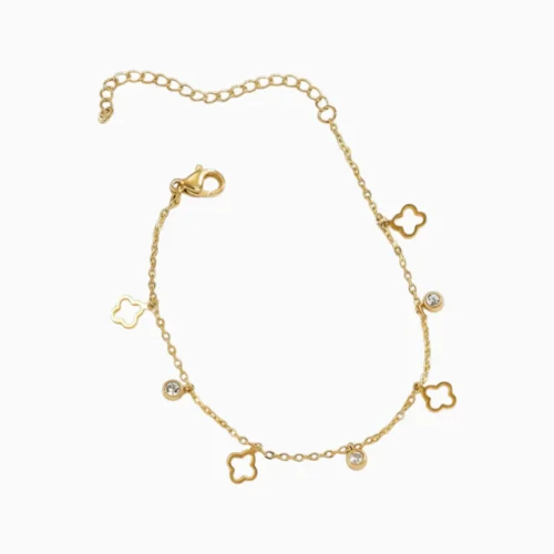 Pulsera De Acero Trébol 4 Hojas Silueta Dorado