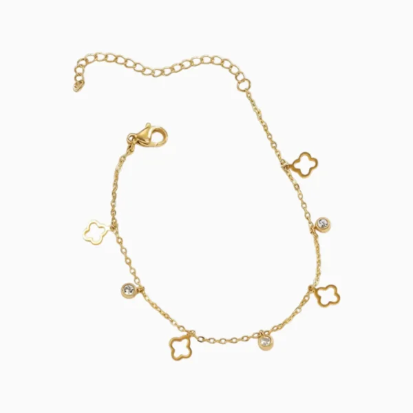Pulsera De Acero Trébol 4 Hojas Silueta Dorado