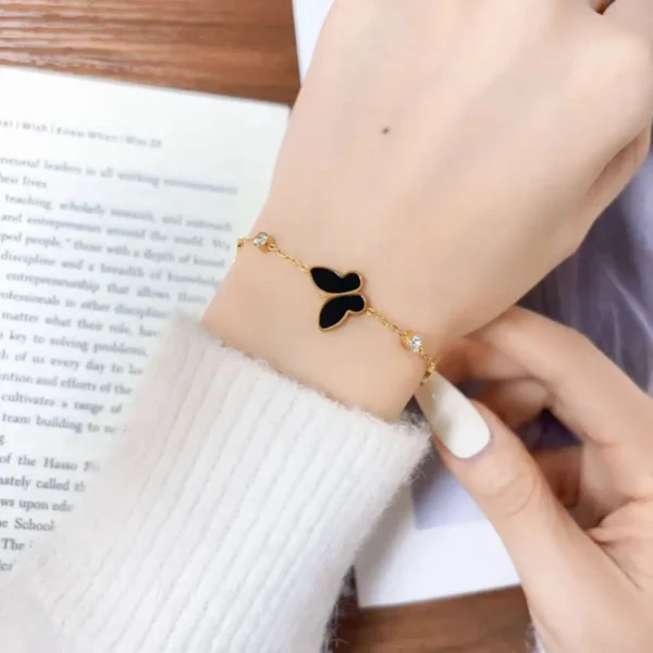 Pulsera De Acero Mariposa Negra Brillante Dorado Pulsera De Acero Mariposa Negra Brillante Dorado