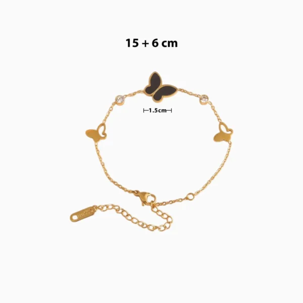 Pulsera De Acero Mariposa Negra Brillante Dorado Pulsera De Acero Mariposa Negra Brillante Dorado