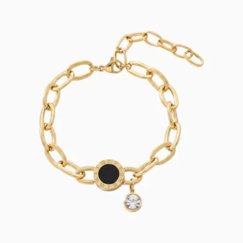 Pulsera De Acero Numeros Romanos Eslabones Dorados