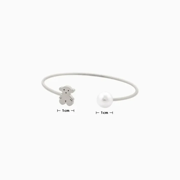 Pulsera De Acero Perla Y Oso Plateado