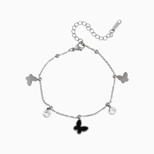 Pulsera De Acero Mariposa Negra Plateado Pulsera De Acero Mariposa Negra Plateado