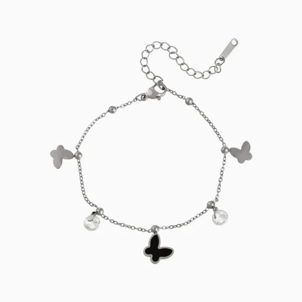 Pulsera De Acero Mariposa Negra Plateado