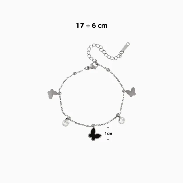Pulsera De Titanio Mariposa Negra Plateado