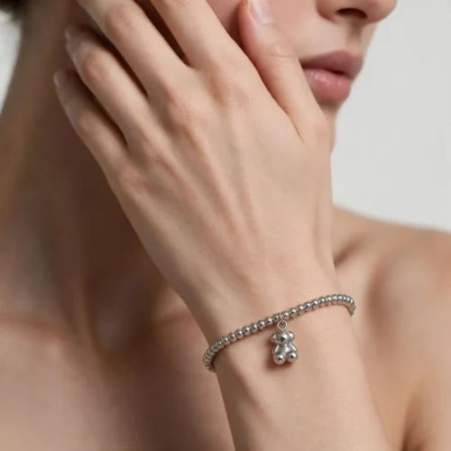Pulsera De Titanio Oso Cuentas Y Lazo