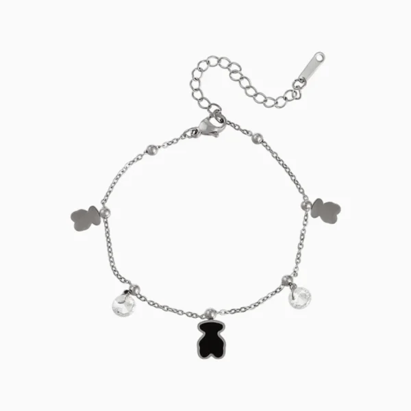 Pulsera De Acero Oso Negro Plateado