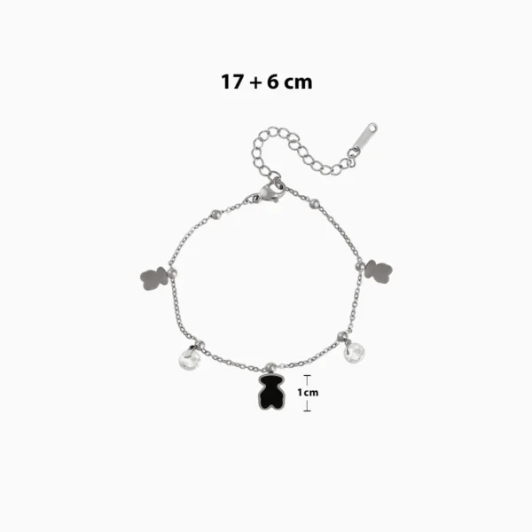 Pulsera De Titanio Oso Negro Plateado