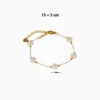 Pulsera De Titanio Trébol Blanco 4 Hojas Dorado