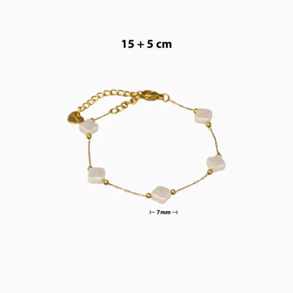 Pulsera De Titanio Trébol Blanco 4 Hojas Dorado