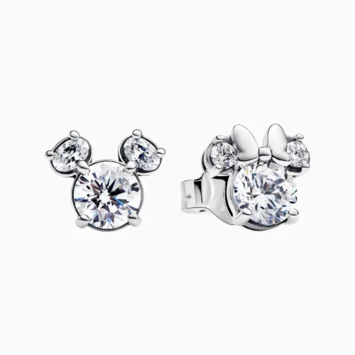 Aretes Broquel De Plata Silueta Mickey Y Minnie