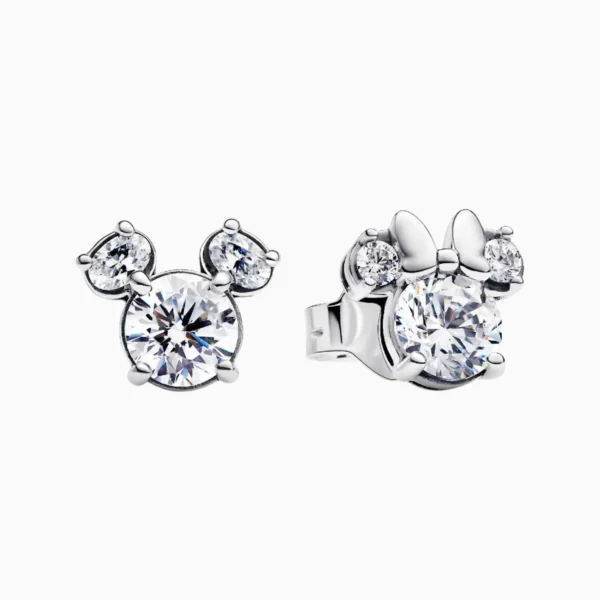 Aretes Broquel De Plata Silueta Mickey Y Minnie